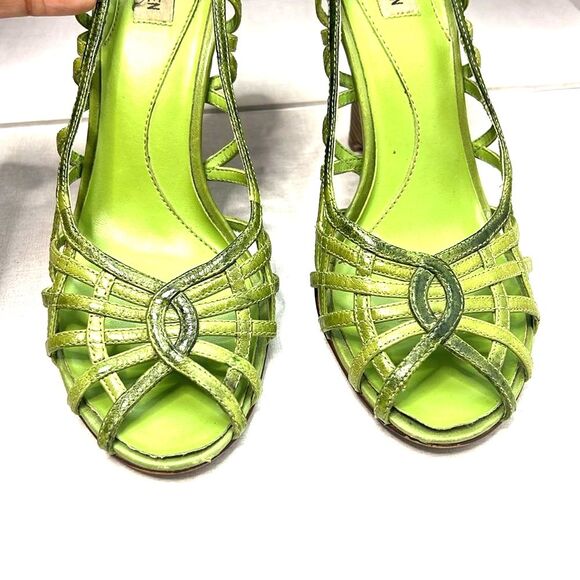 Y2K Steve Madden peep toe green reptile wedges Academia size 8.5 - Picture 7 of 9